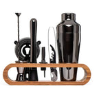 Cocktail-Set aus Edelstahl mit Bambus-Ständer