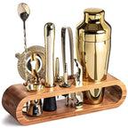 Cocktail-Set aus Edelstahl mit Bambus-Ständer