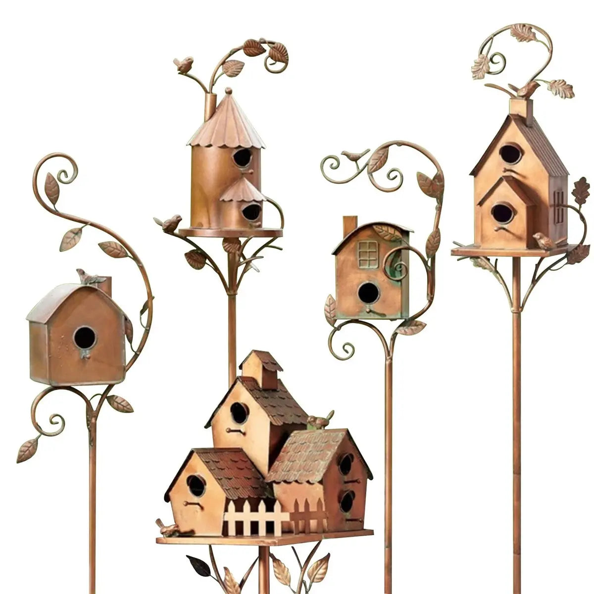 Vogelhaus-Gartenstab aus Metall im Vintage-Stil