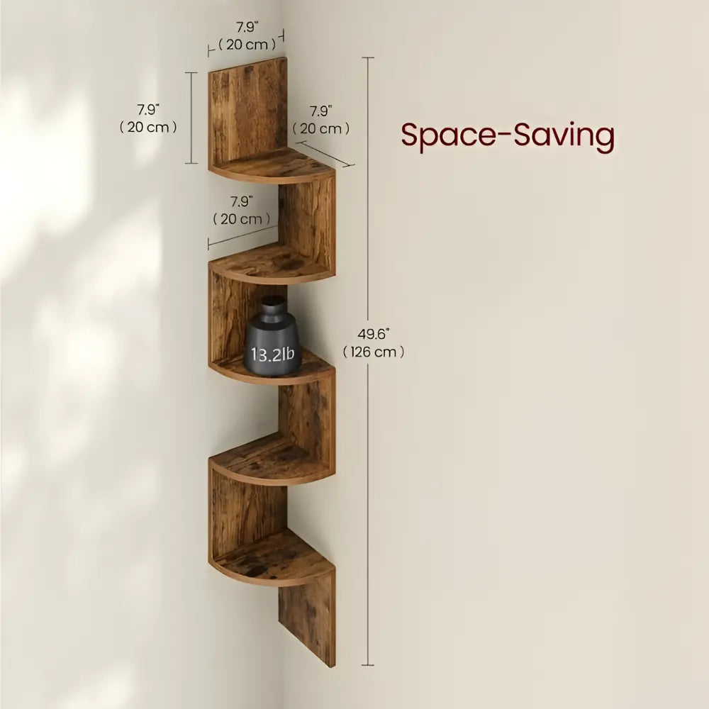 Eckregal aus Holz – 5 Ebenen im Zickzack-Design