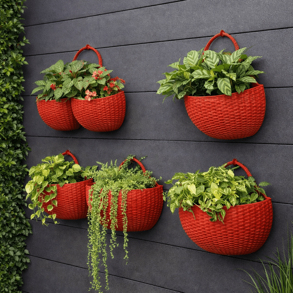 Wandplanzgefäss mit Rattan-Design
