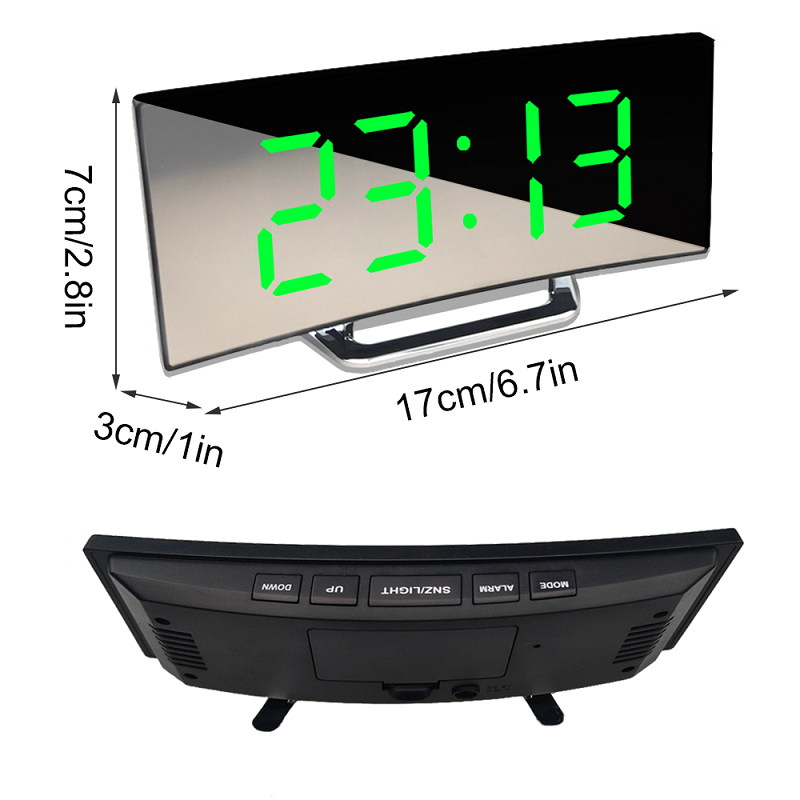 LED-Wecker mit gebogenem Spiegeldisplay und Temperaturanzeige