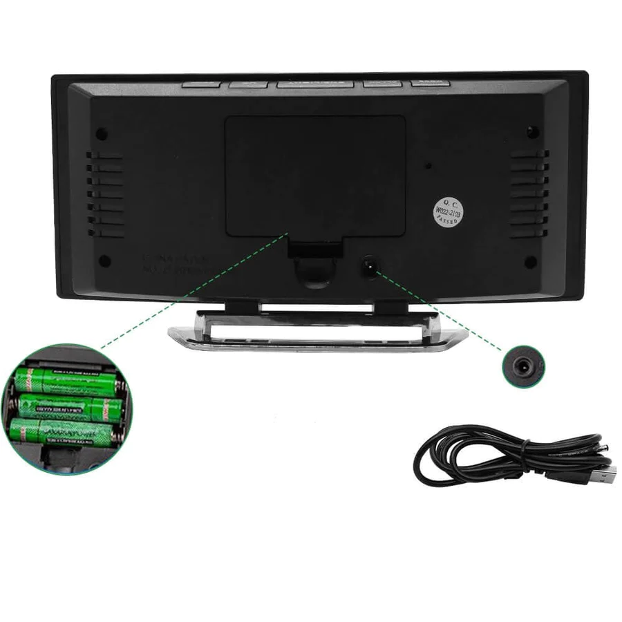 LED-Wecker mit gebogenem Spiegeldisplay und Temperaturanzeige
