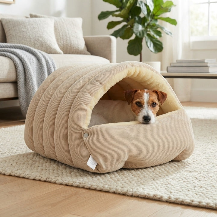 Kuschelhöhle Cord mit Plüschfutter für Katzen und Hunde