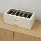 Sonnenbrillen-Organizer PU-Leder mit Glasdeckel