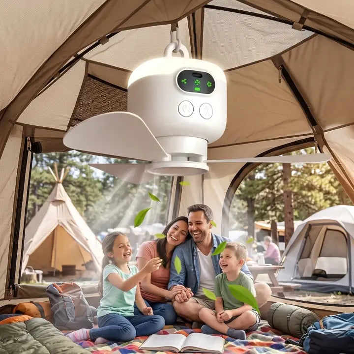Camping-Ventilator mit LED-Beleuchtung und Fernbedienung