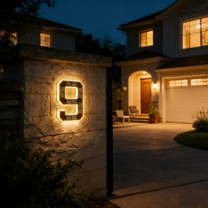 Solar-Hausnummernschild mit LED-Beleuchtung