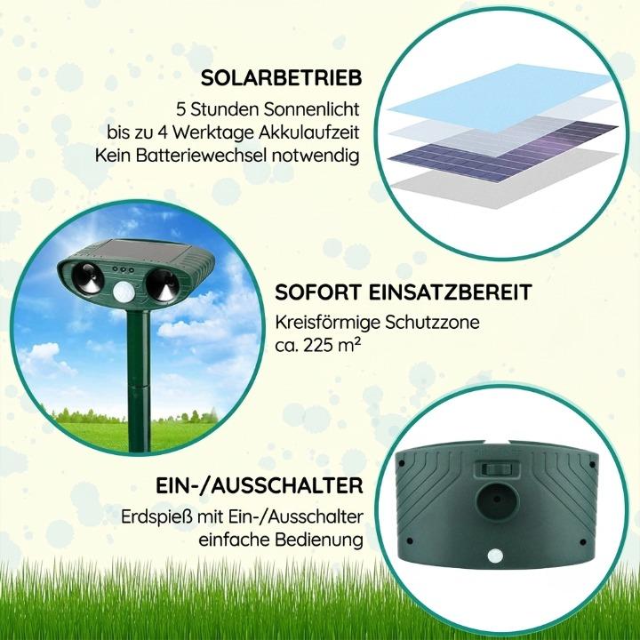 Ultraschall-Tierabwehr Solar mit PIR-Bewegungsmelder