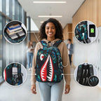 Kinder-Rucksack mit Hai-Motiv und USB-Anschluss