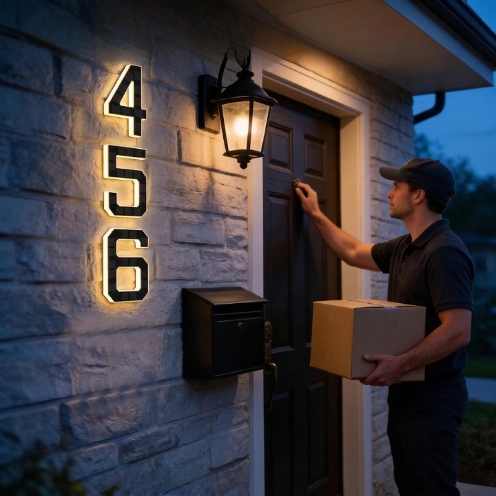 Solar-Hausnummernschild mit LED-Beleuchtung