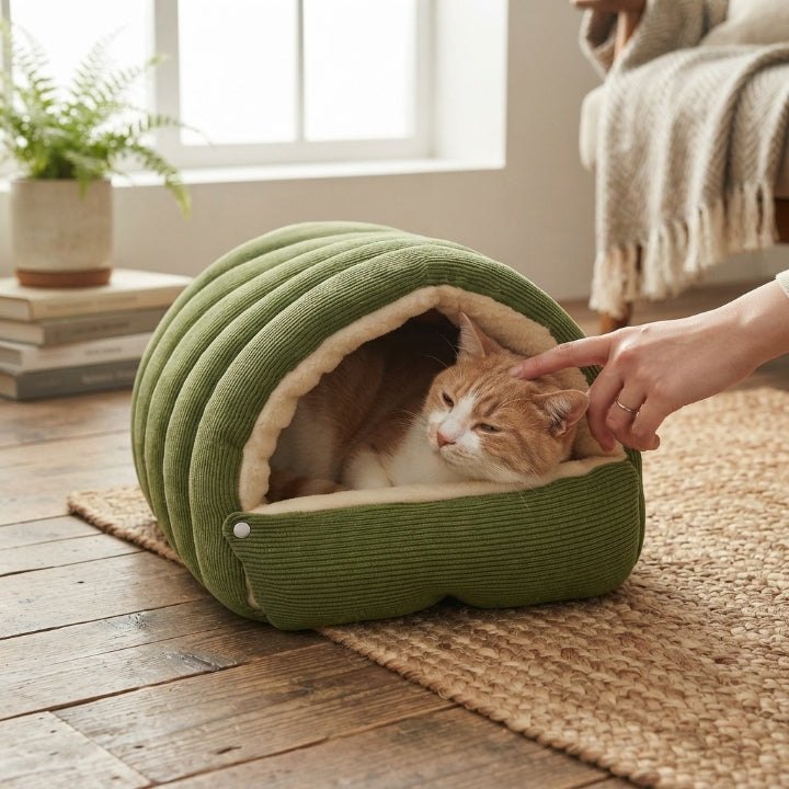 Kuschelhöhle Cord mit Plüschfutter für Katzen und Hunde