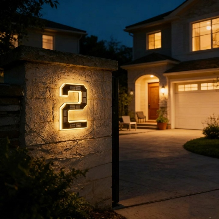 Solar-Hausnummernschild mit LED-Beleuchtung