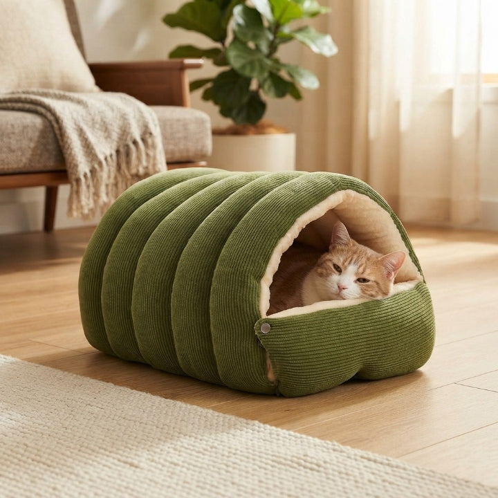 Kuschelhöhle Cord mit Plüschfutter für Katzen und Hunde