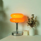 Glas-Tischlampe mit farbigem Lampenschirm
