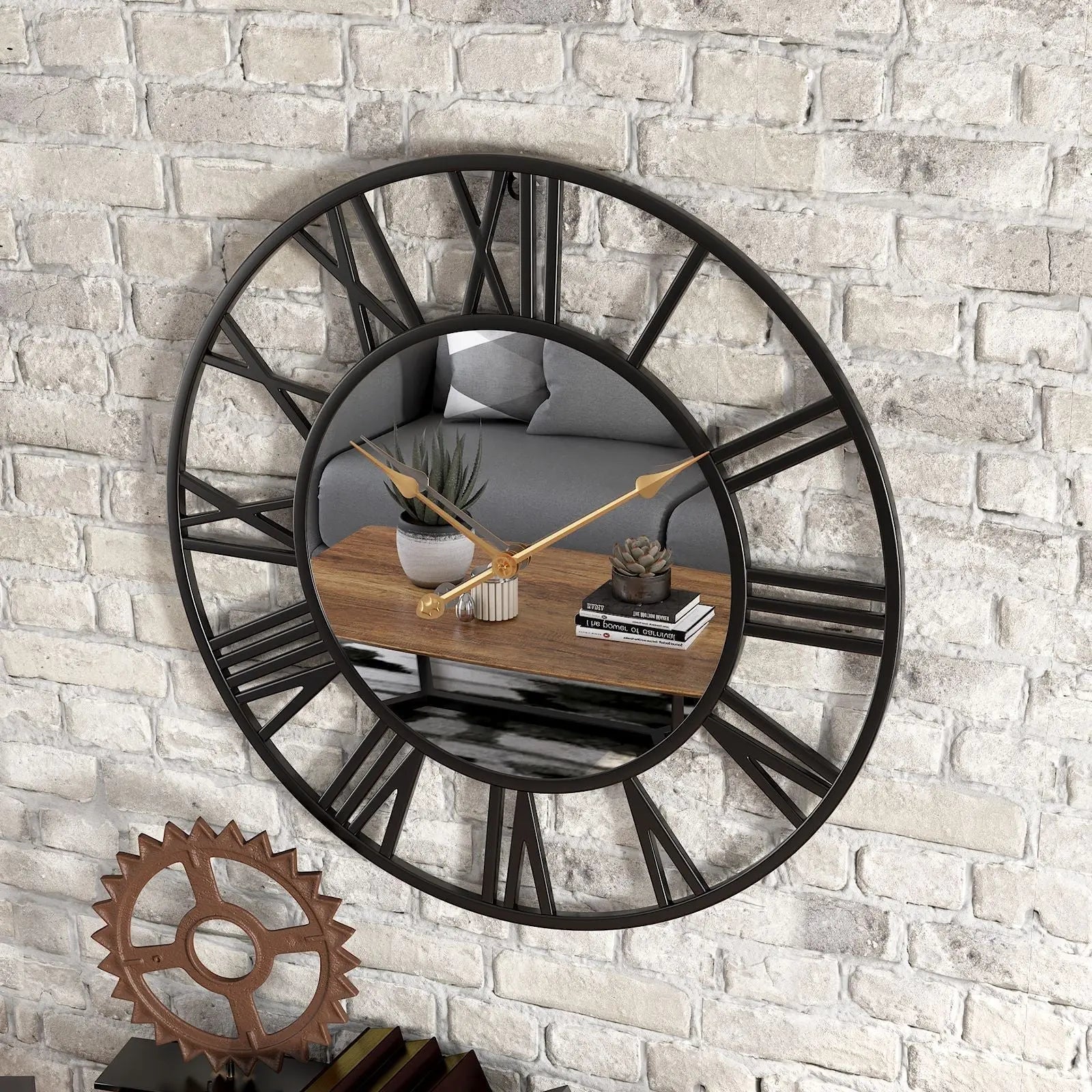 Wanduhr aus Metall mit Spiegelelementen