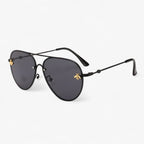 Vintage Pilotenbrille mit Bienen-Design und Metallrahmen