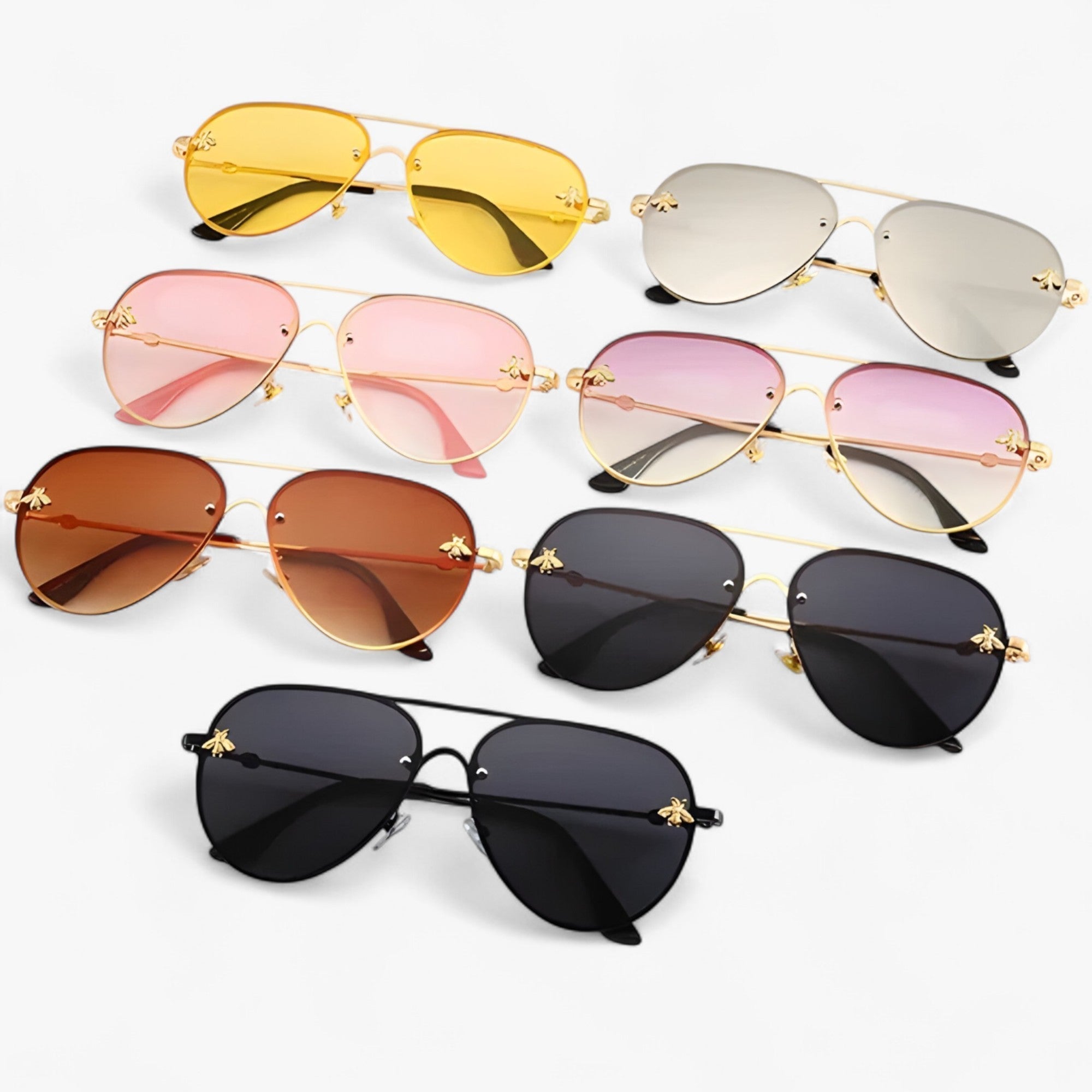 Vintage Pilotenbrille mit Bienen-Design und Metallrahmen