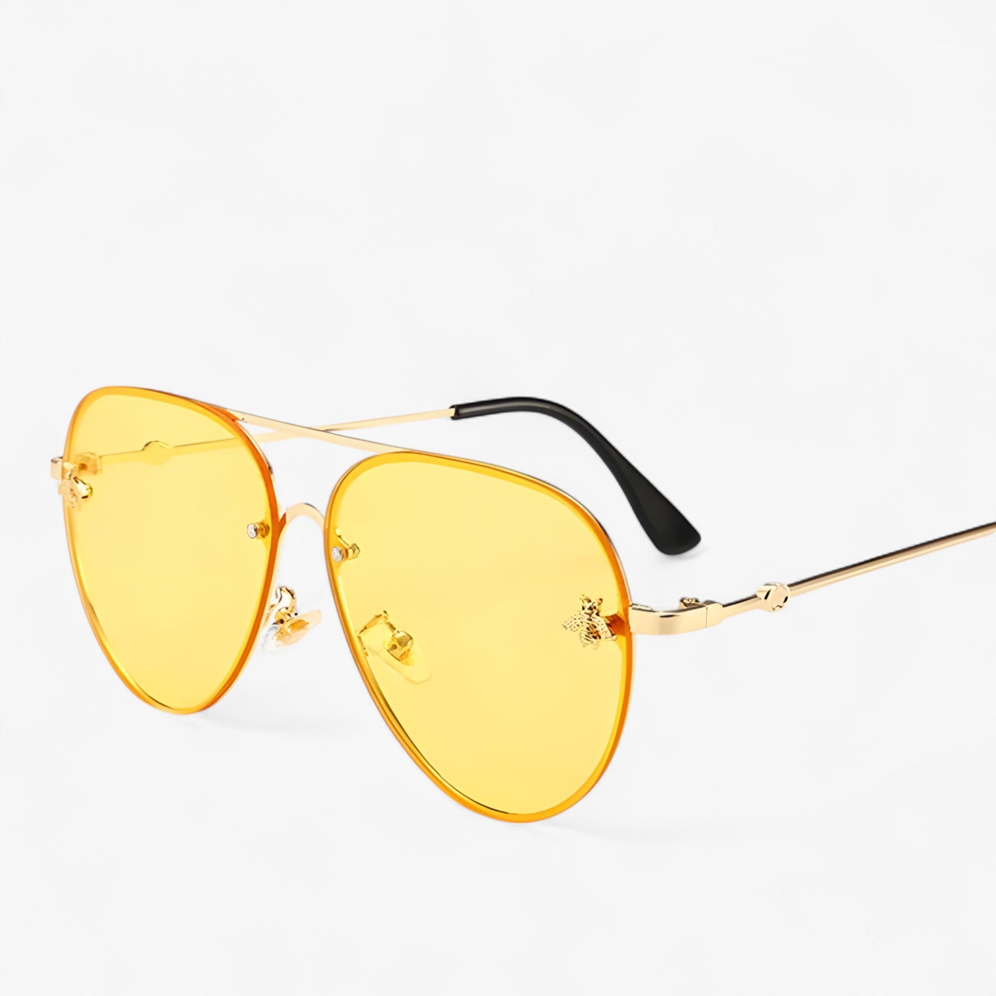 Vintage Pilotenbrille mit Bienen-Design und Metallrahmen