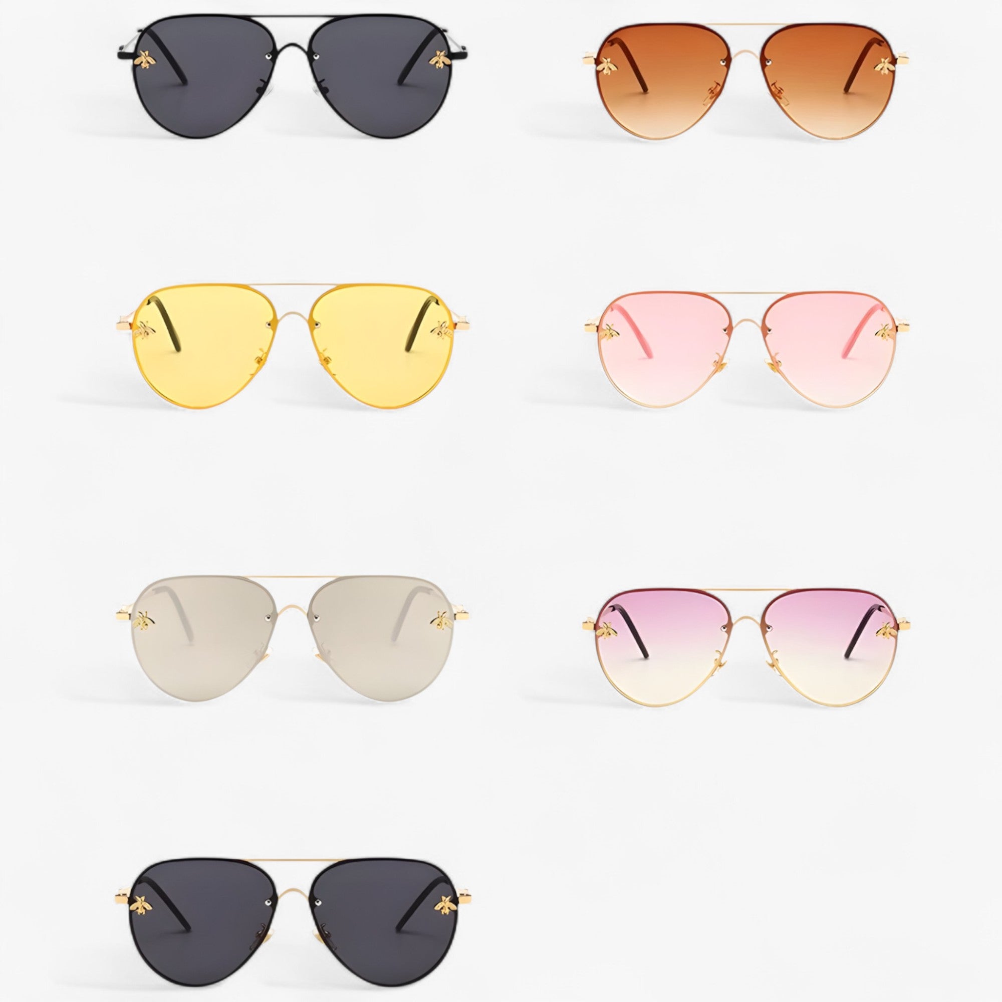 Vintage Pilotenbrille mit Bienen-Design und Metallrahmen