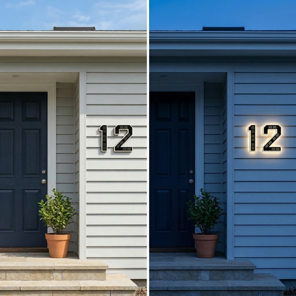 Solar-Hausnummernschild mit LED-Beleuchtung