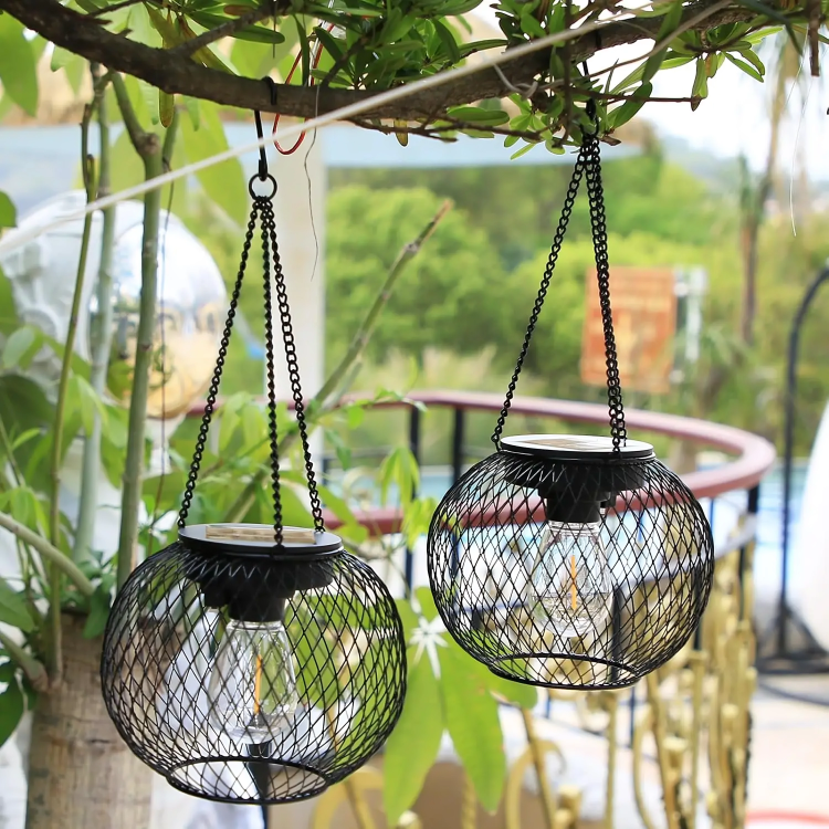 Solar-Gartenlaterne mit Metallgitter – Warmweiss, 36h Leuchtdauer