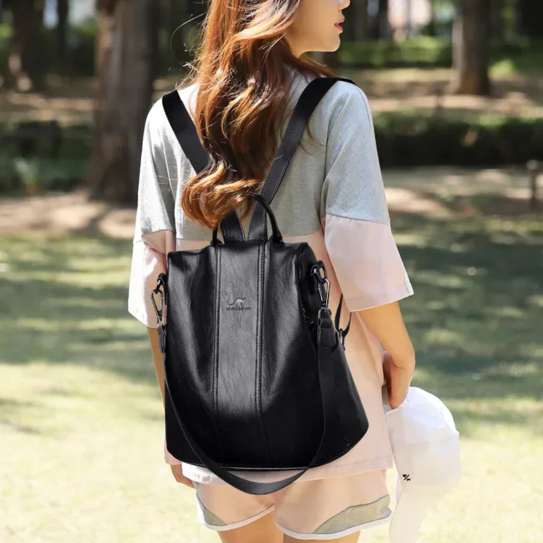Diebstahlsicherer Rucksack aus Kunstleder – Wandelbar zur Schultertasche