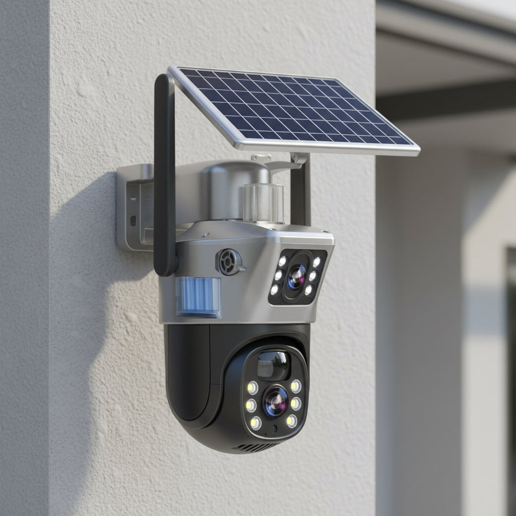 Solar-Überwachungskamera mit Dual-Objektiv und 4K-Auflösung