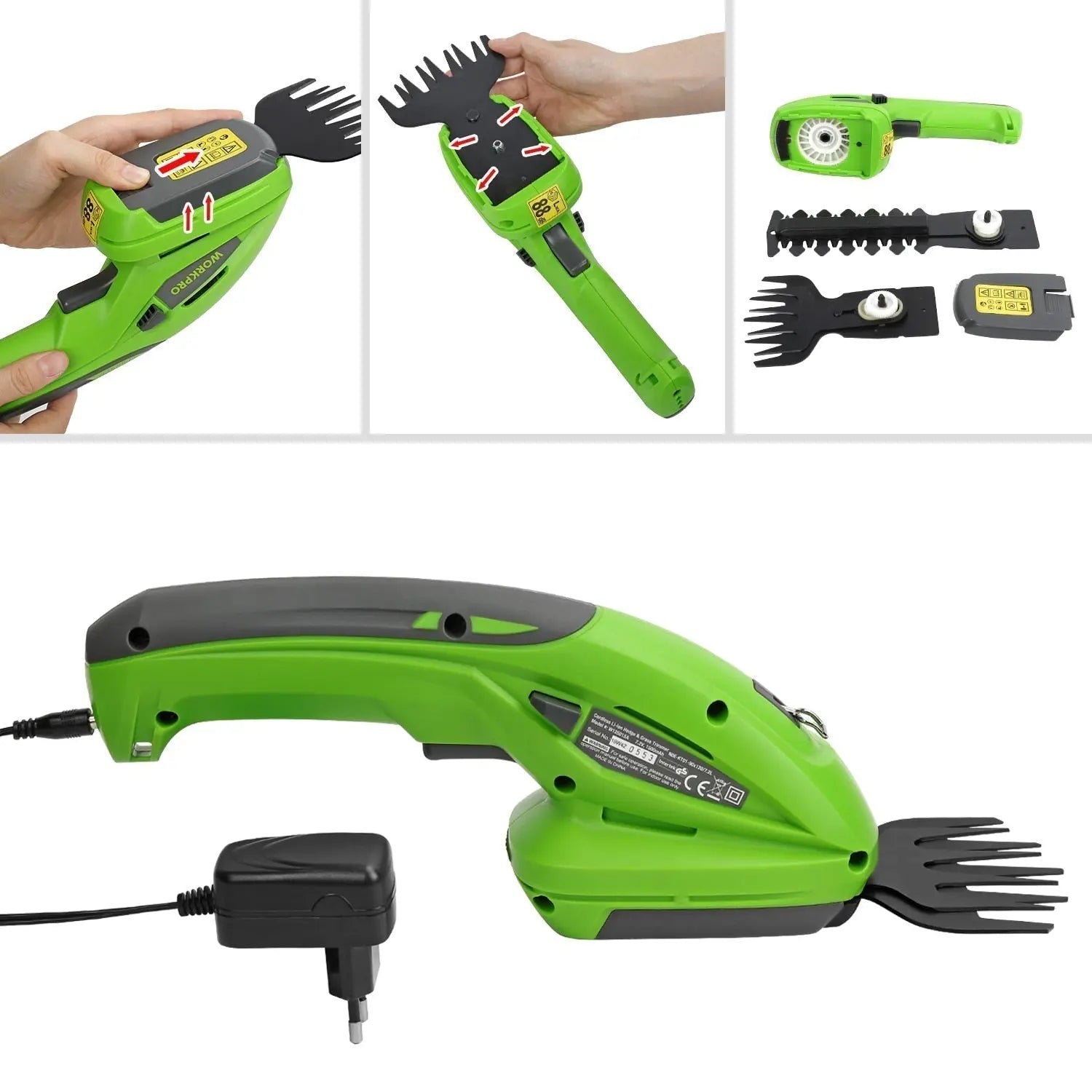 Kabelloser 2-in-1 Strauchschneider mit wechselbaren Klingen