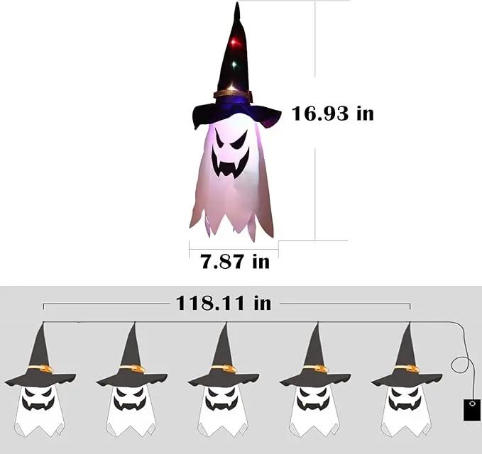 LED-Laternen-Lichterkette mit Geisterhüten, 5er-Set