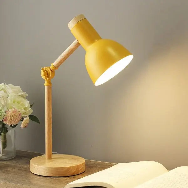 Schreibtischlampe aus Holz und Metall mit LED