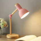 Schreibtischlampe aus Holz und Metall mit LED