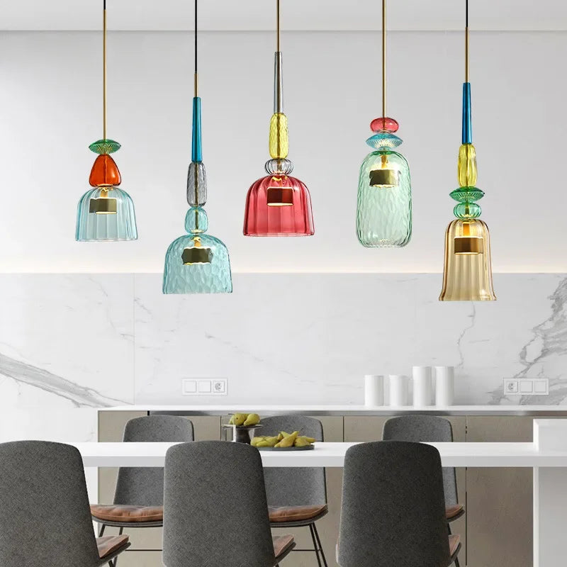 Pendelleuchte aus strukturiertem Pressglas – Verstellbar