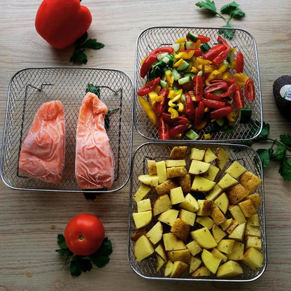 Mehrschichtige Körbe für Heißluftfritteusen mit 2 kostenlosen hitzebeständigen Zangen