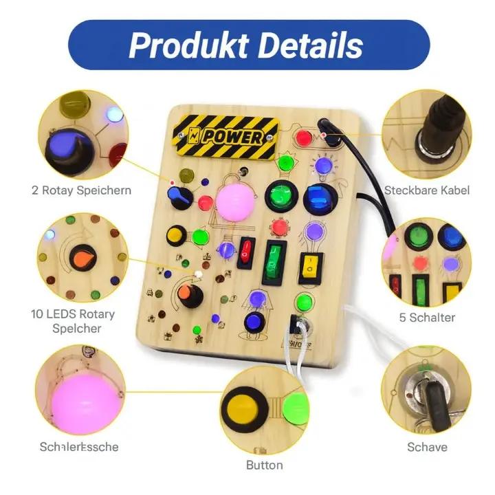 Montessori Holz Aktivitätsbrett – 24 Lernspiele für Kinder