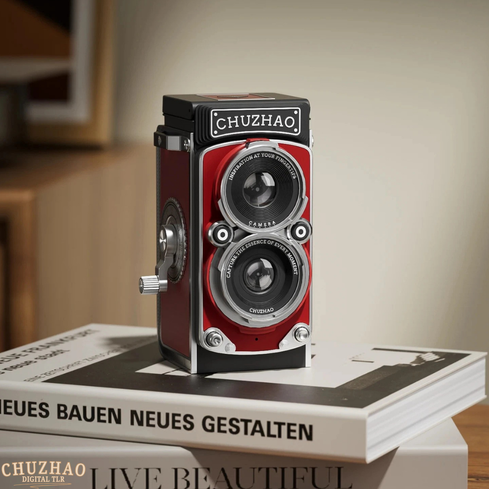 Digitalkamera im Vintage-TLR-Design mit 10 Objektiven