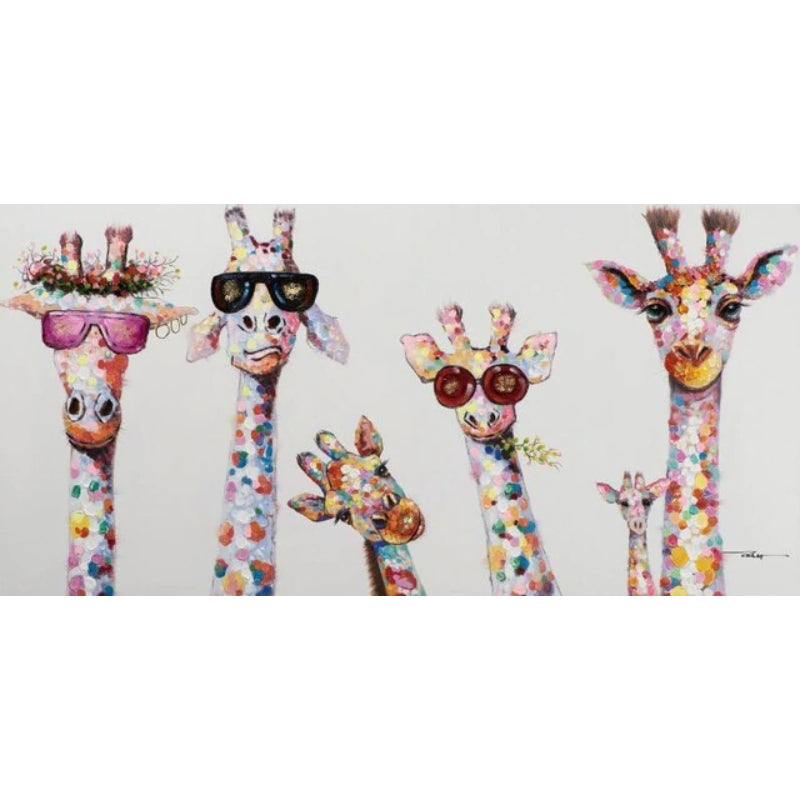 Wandbild Giraffen mit Sonnenbrille – Farbenfrohes Leinwanddruck