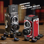Digitalkamera im Vintage-TLR-Design mit 10 Objektiven