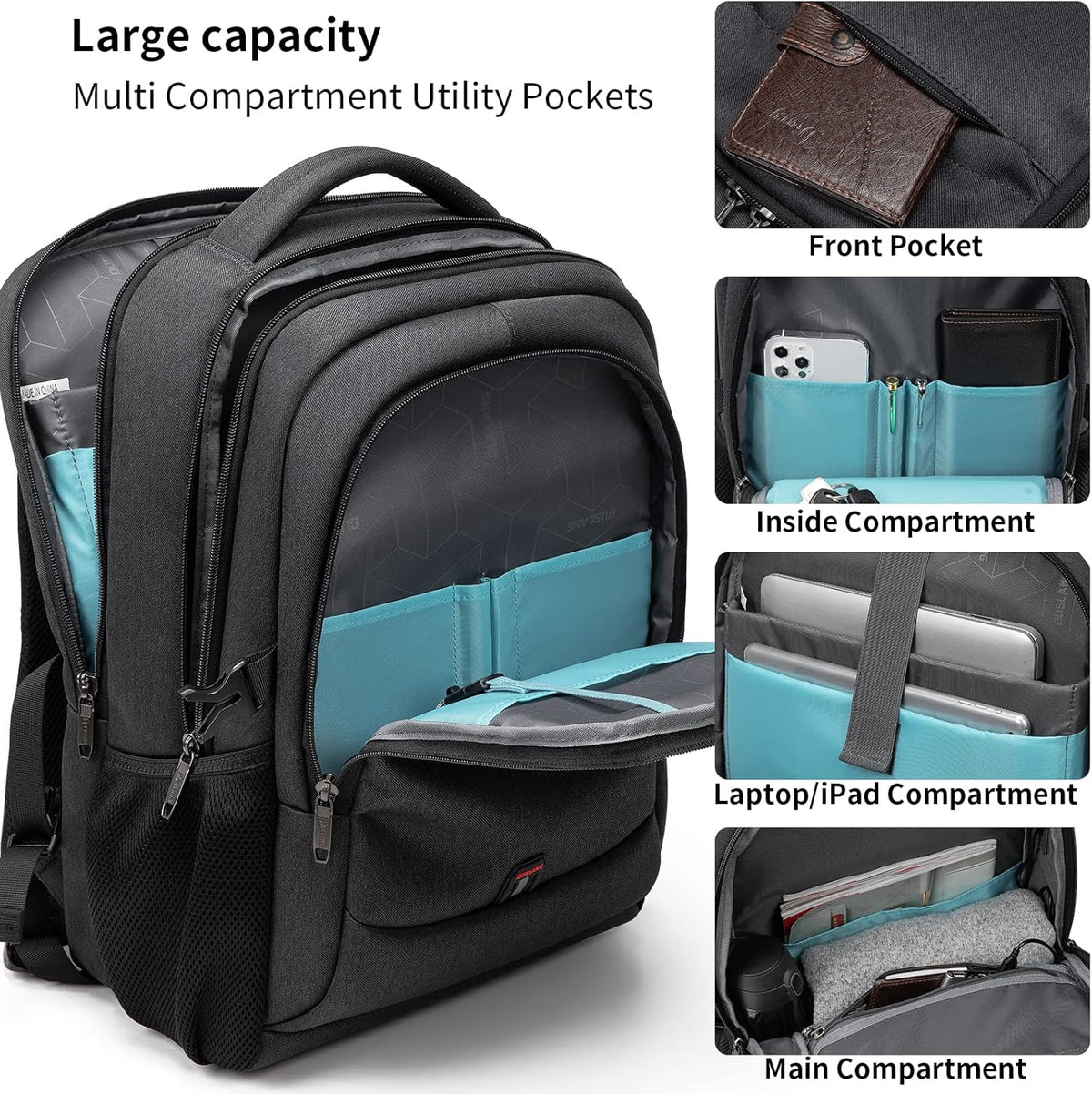 Laptop-Rucksack mit USB-Anschluss und Diebstahlschutz