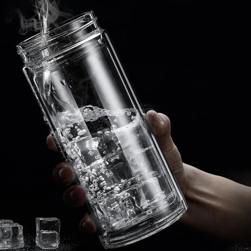 Glas-Teeflasche mit Edelstahl-Teesieb – doppelwandig