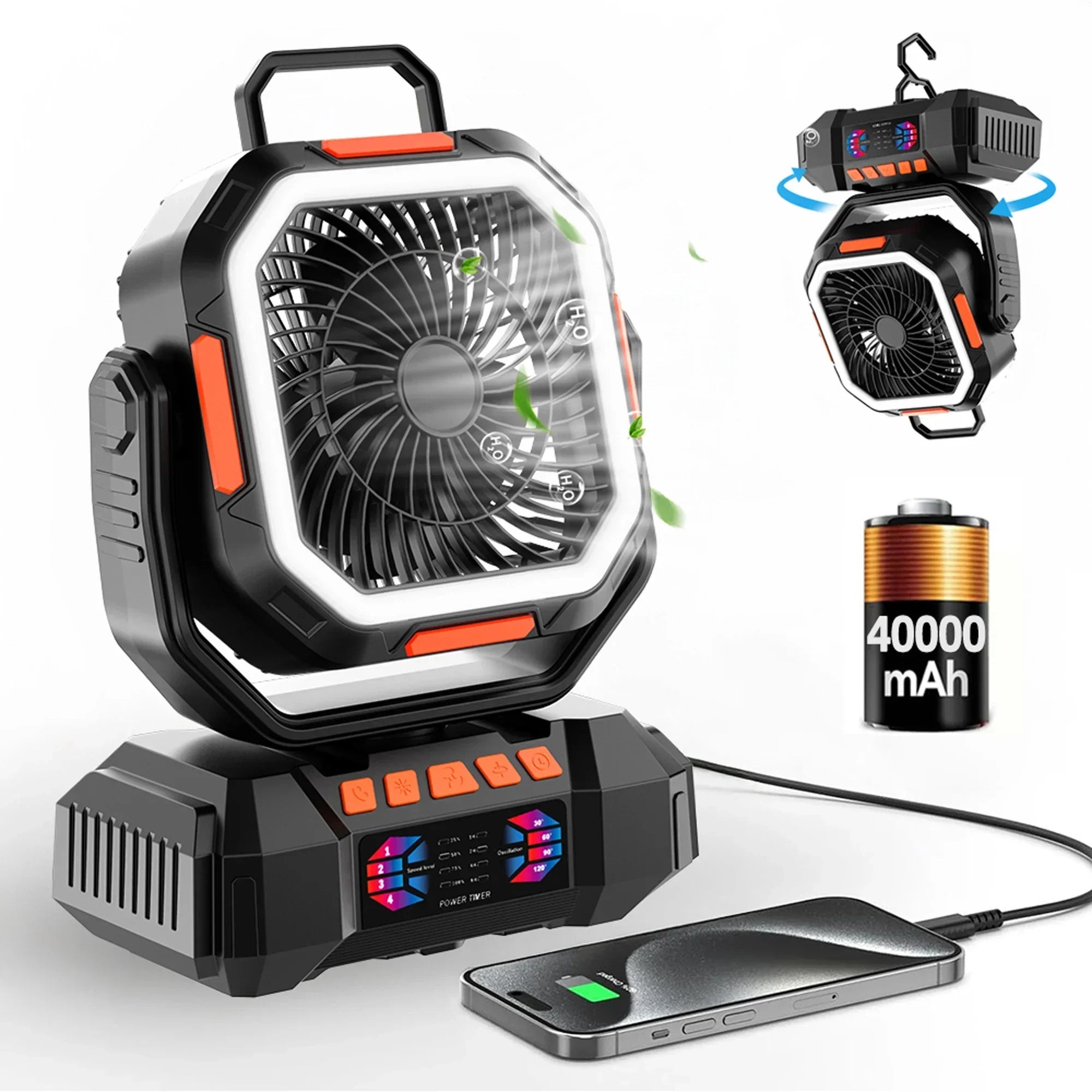 Camping-Ventilator mit 40000mAh Akku und LED-Beleuchtung