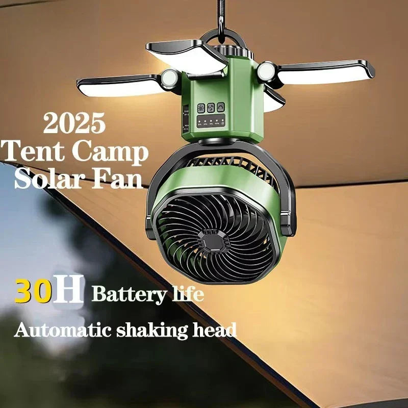 Solar Camping Ventilator mit LED Licht und Powerbank Funktion