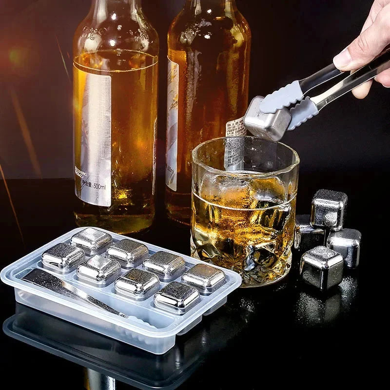 Edelstahl-Eiswürfel wiederverwendbar mit Zange,
