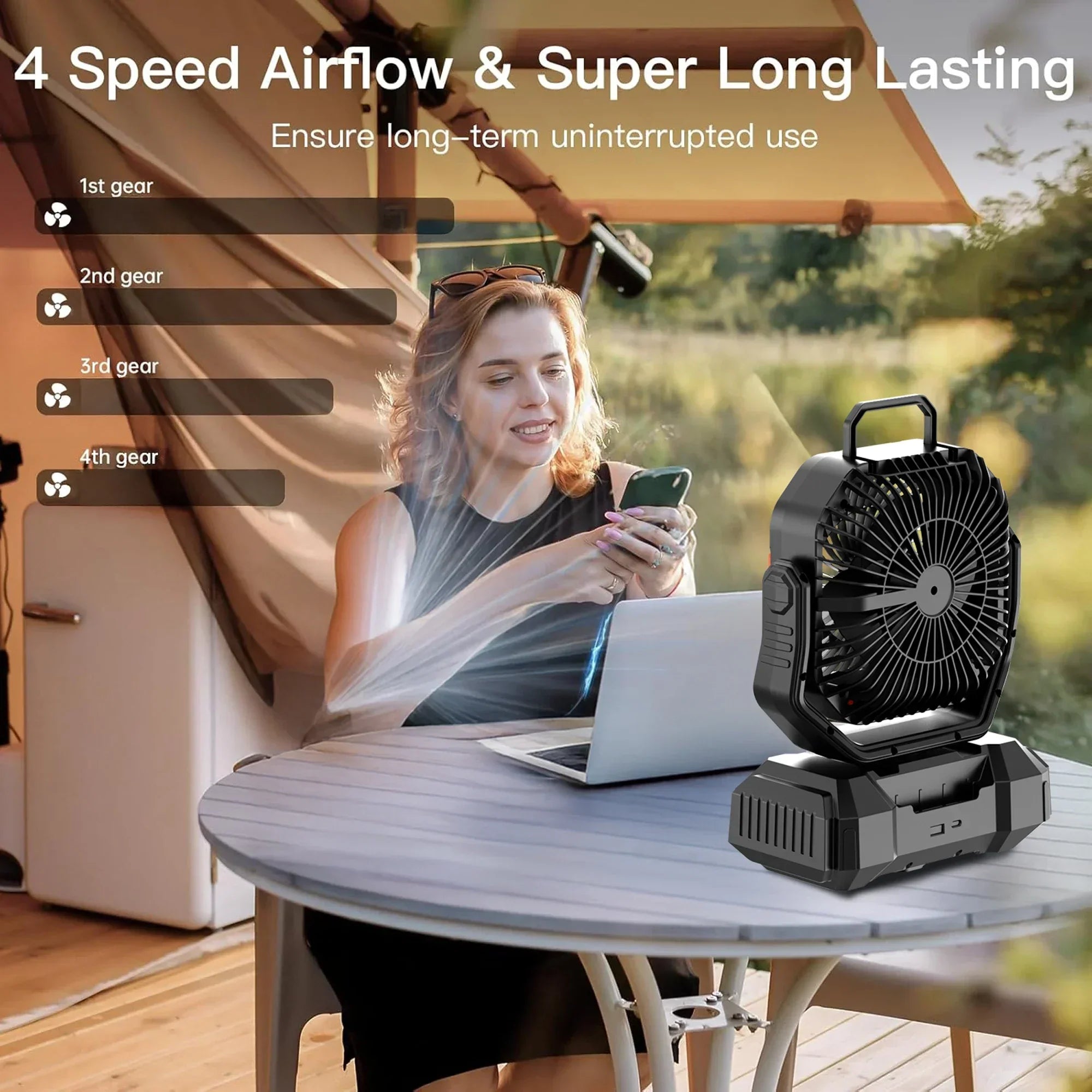 Camping-Ventilator mit 40000mAh Akku und LED-Beleuchtung