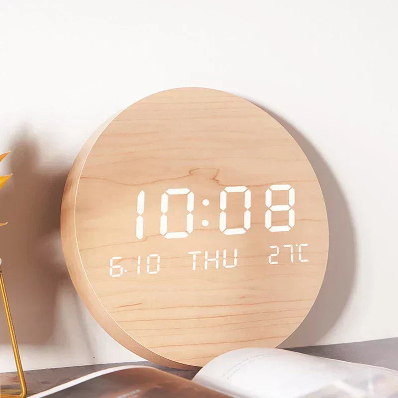 Digital Holz-Tischuhrnit LED-Display und Weckfunktion