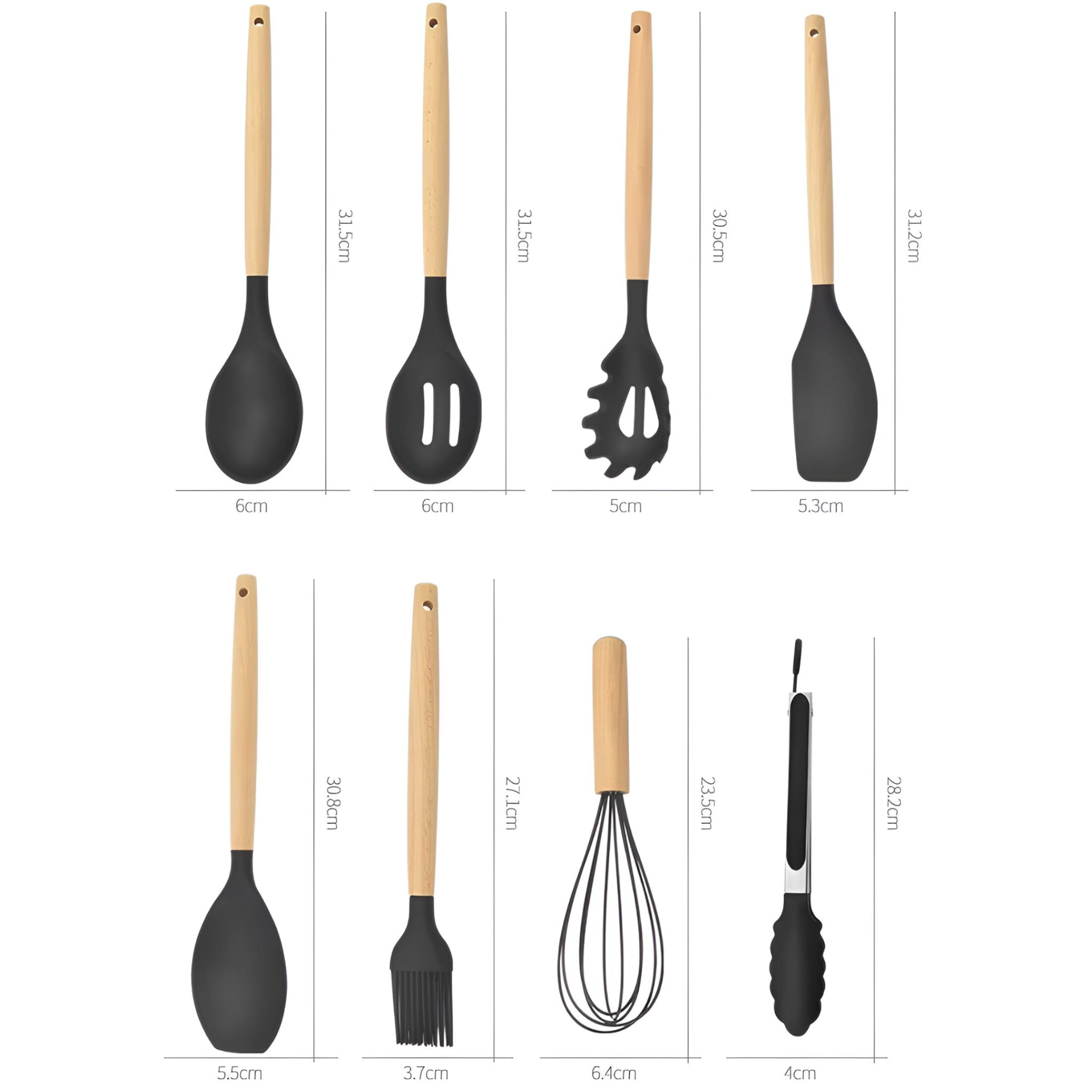 Silicone Kitchen Utensil Set with Wooden Handles — 12 Piece