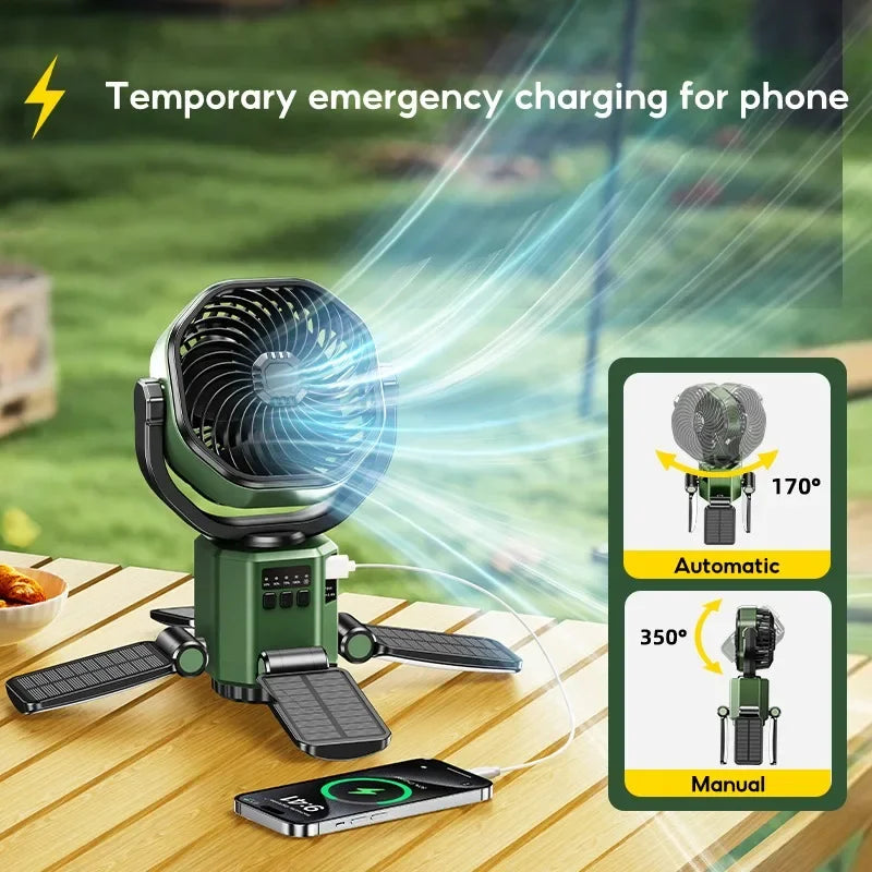 Solar Camping Ventilator mit LED Licht und Powerbank Funktion