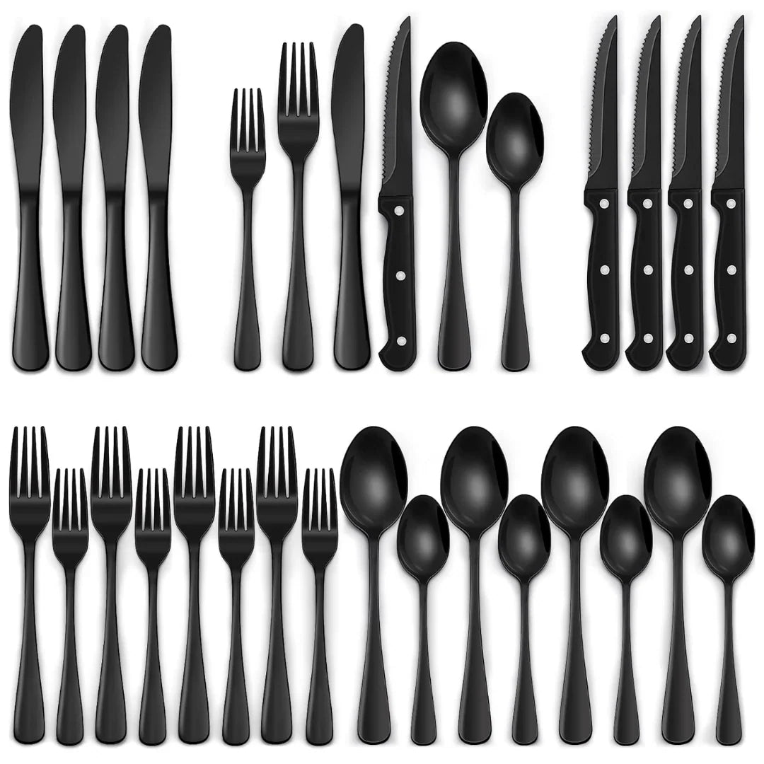 Besteck-Set 24-teilig Edelstahl Schwarz