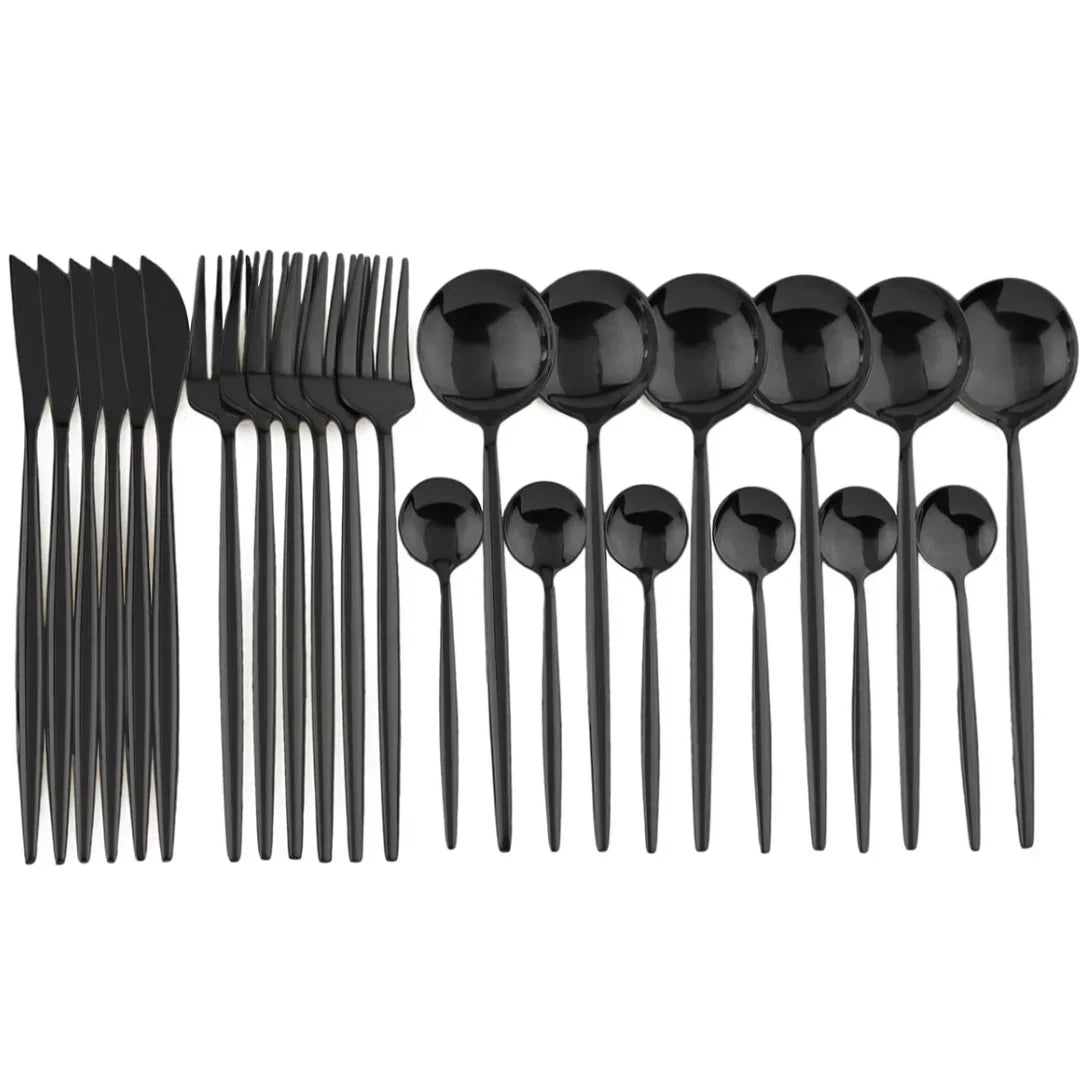 Besteck-Set 24-teilig Edelstahl Schwarz