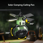 Solar Camping Ventilator mit LED Licht und Powerbank Funktion