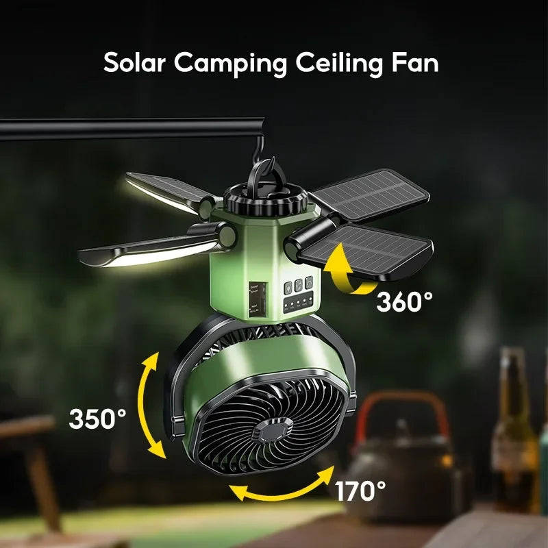 Solar Camping Ventilator mit LED Licht und Powerbank Funktion